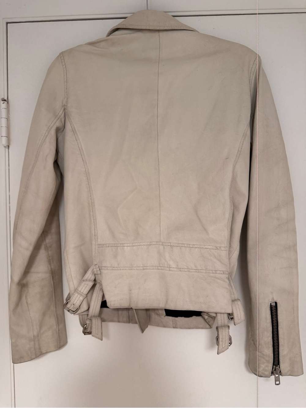 IRO HAN LEATHER JACKET- IVORY- USED- SIZE 2 - Picture 3 of 4